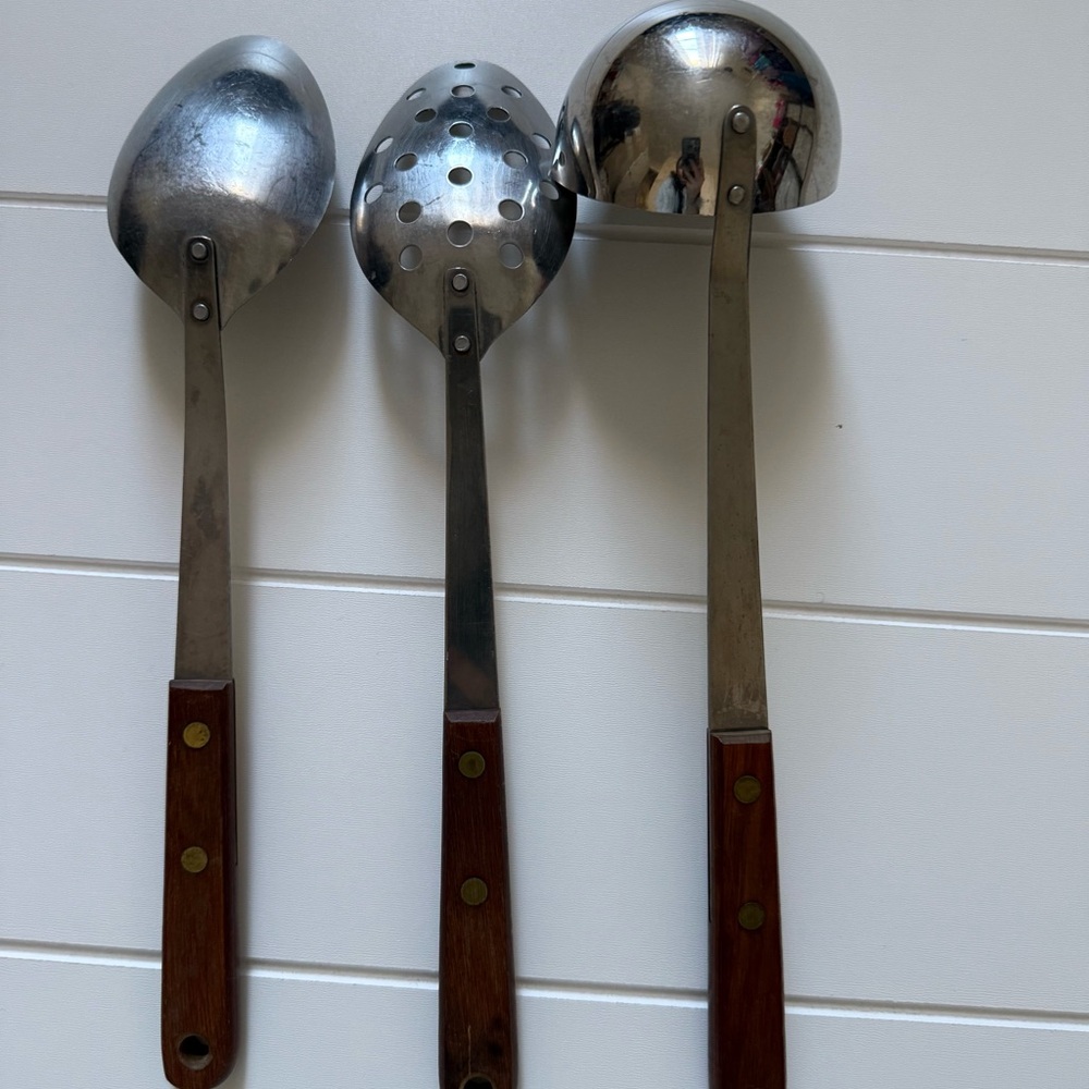 Elegant Silver and Wood Cooking Utensil Trio